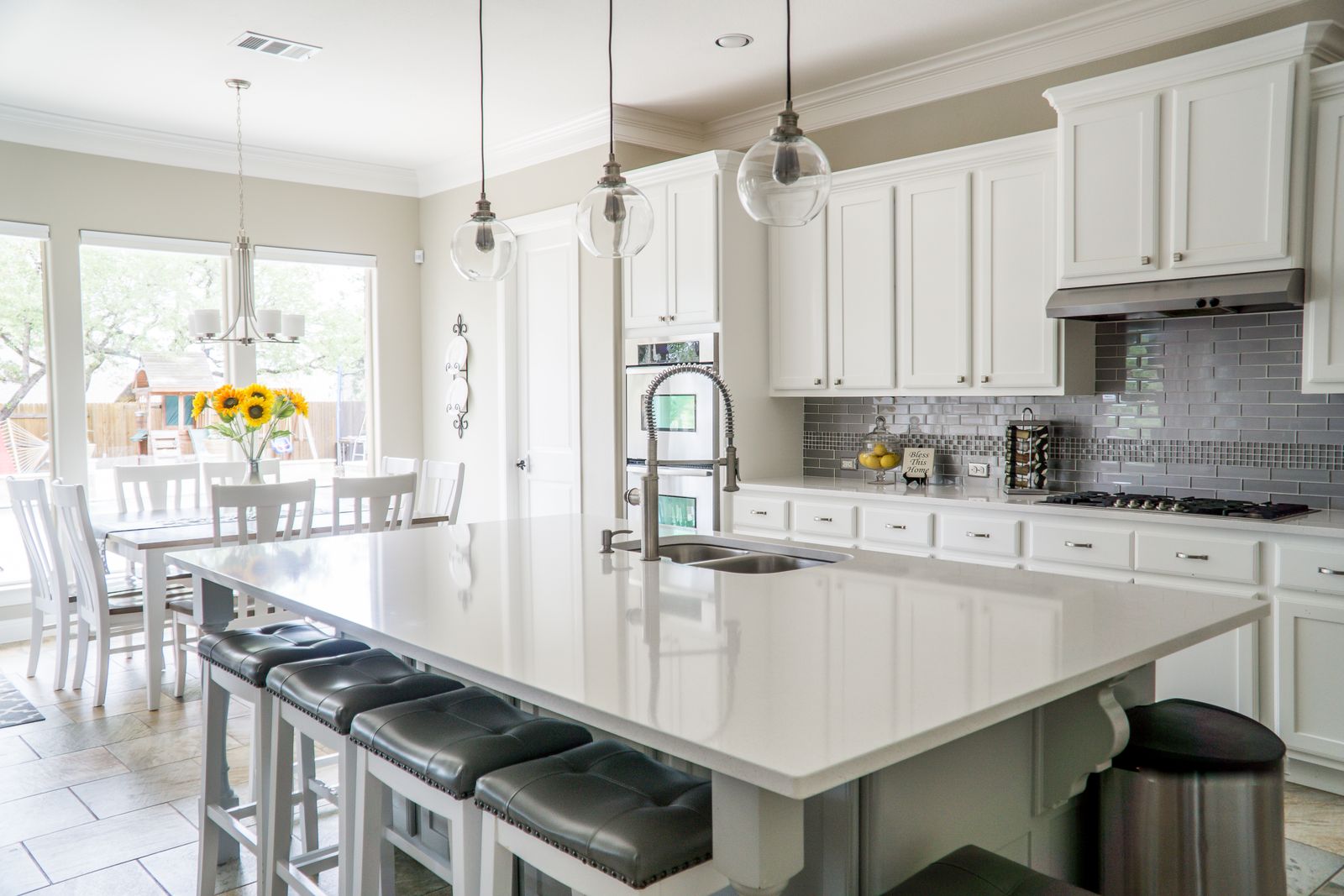 A bright kitchen with clear, wiped-down counters