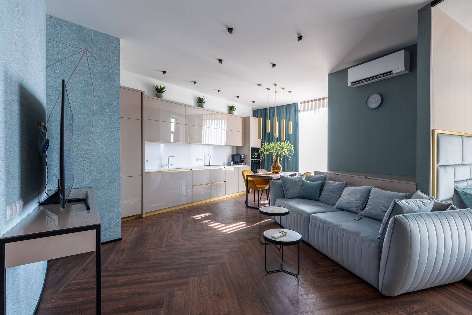 A tidy open-plan living room